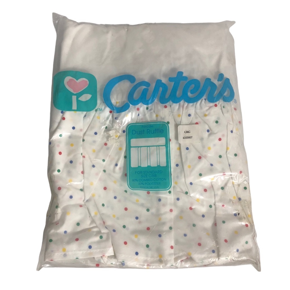 Vintage Carter’s polka dot percale crib dust ruffle. New old stock